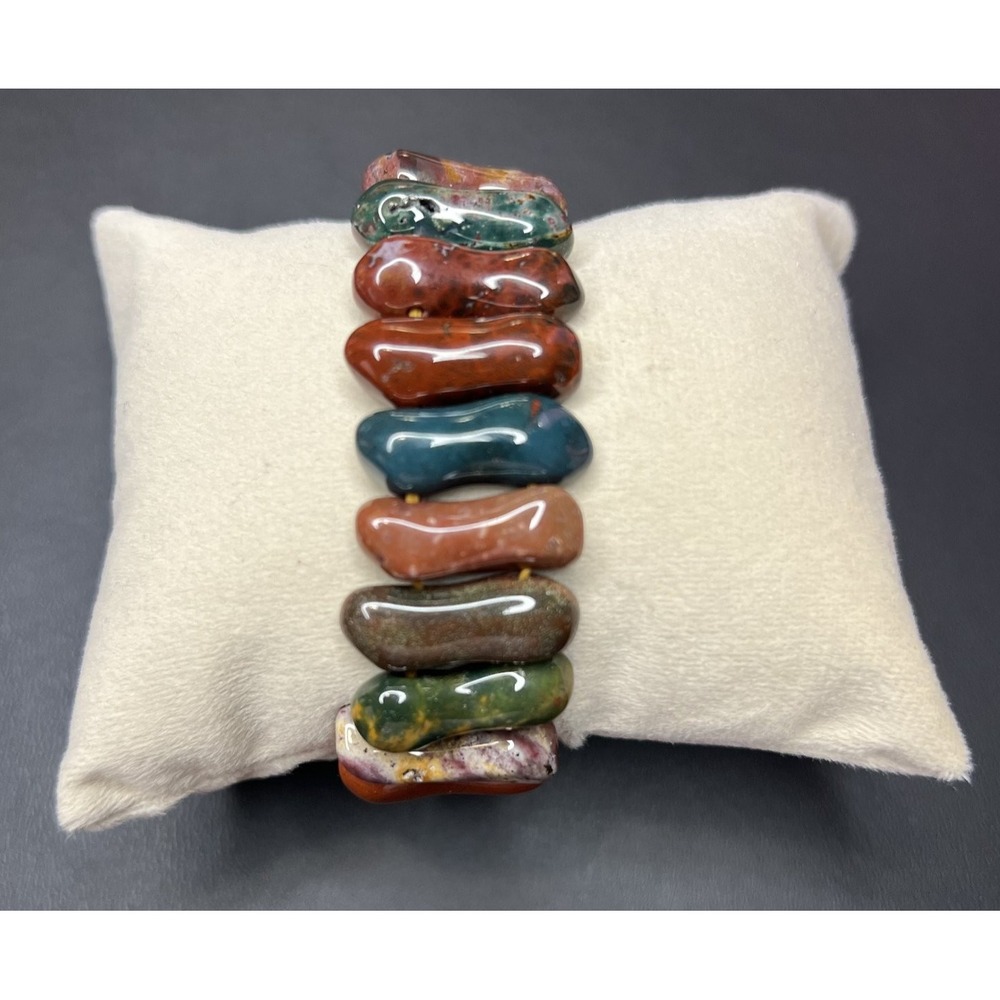 Natural Polished Jasper Agate Stone Stretch Bracelet Multi-Color Fashion Jewelry